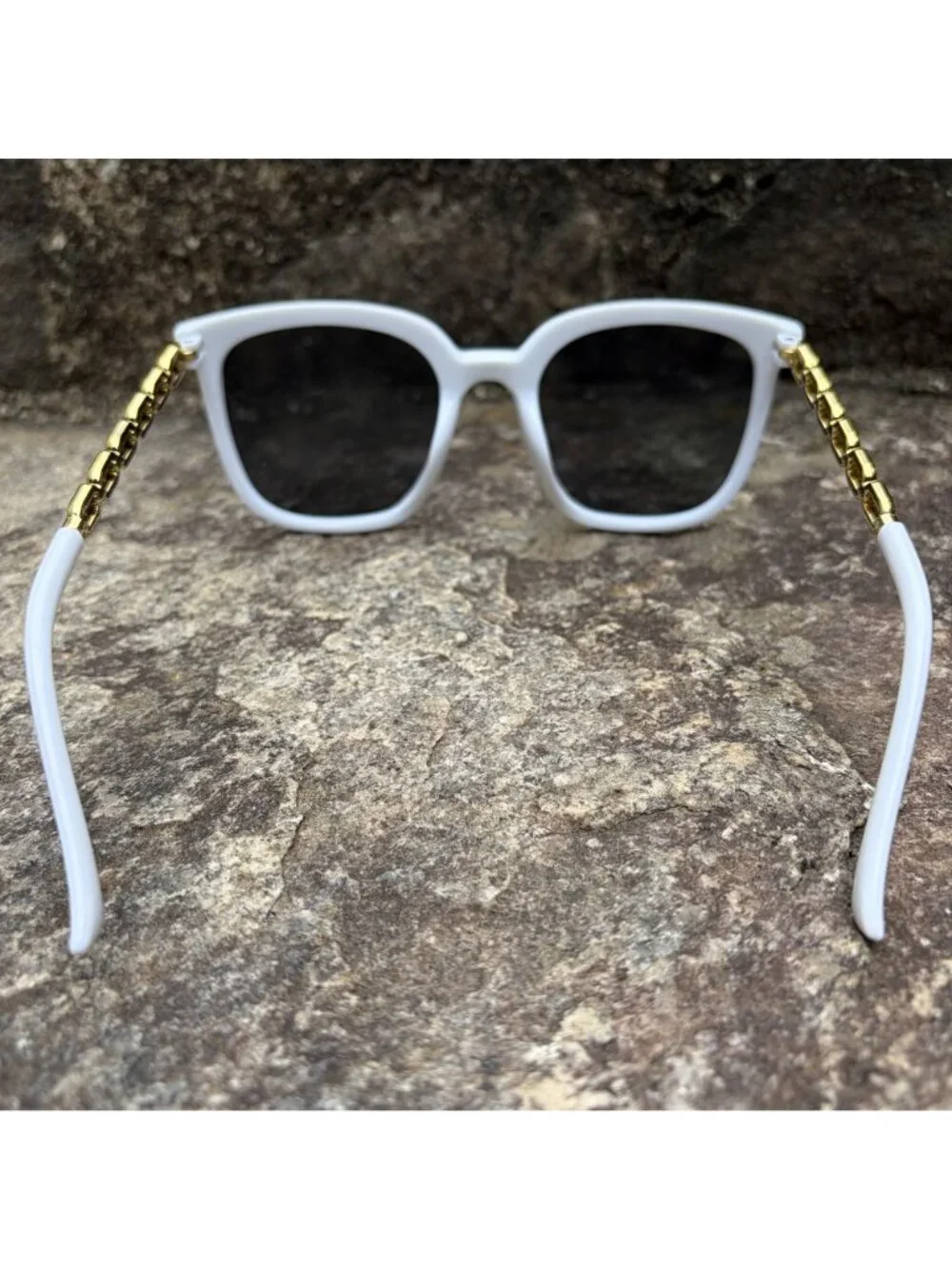 Oversized White Square Chain Link Sunglasses Gold Star Retro Shades Festival Y2K